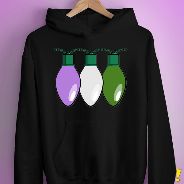 Genderqueer Pride Christmas Lights Hoodie - Black